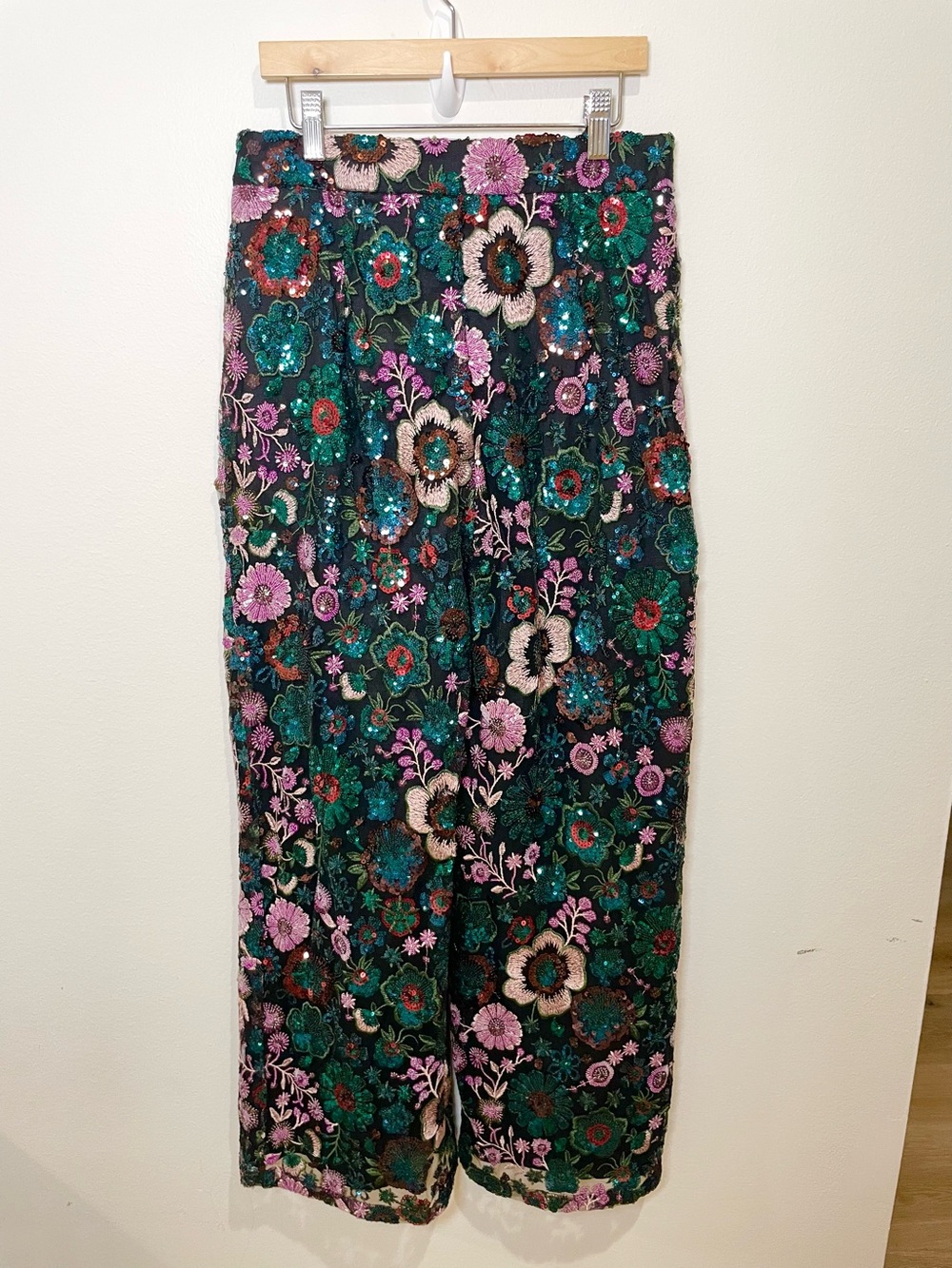 Ivy City Sequin Wide Leg Moody Floral Pants Embroidered Show Stopper - Picture 6 of 9